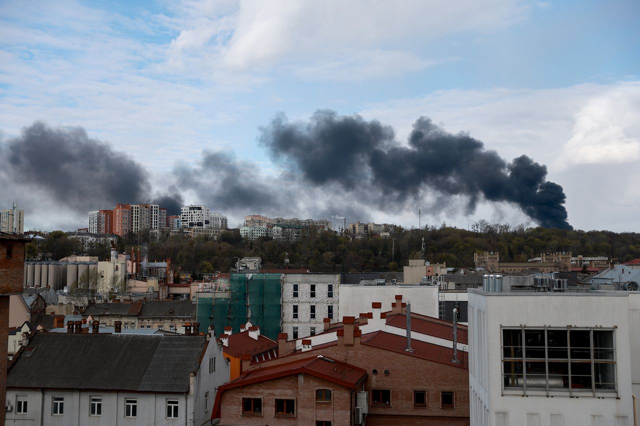 Smoke rises over Lviv after Russian missile strikes