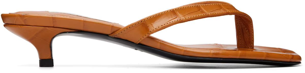 TOTEME, Orange Croco-Embossed Flip Flop Heeled Sandals