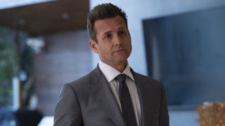 Gabriel Macht wearing gray suit in Suits LA