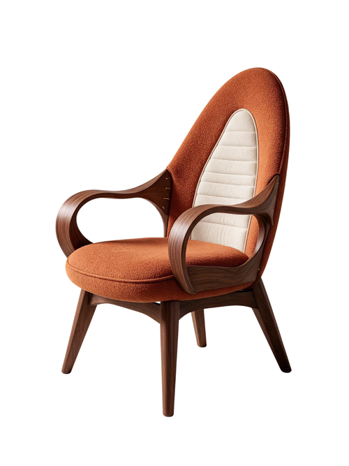 Rust Boucl&eacute; and Walnut Accent Chair