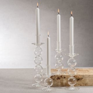 Melina Swirl Glass Taper Candle Holders, Set of 2