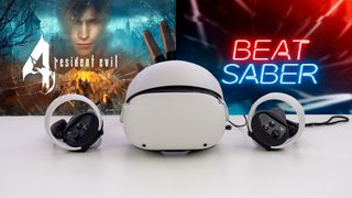 Meta Quest 2 Black Friday 2022 sale with Beat Saber and Resident Evil 4 in the background