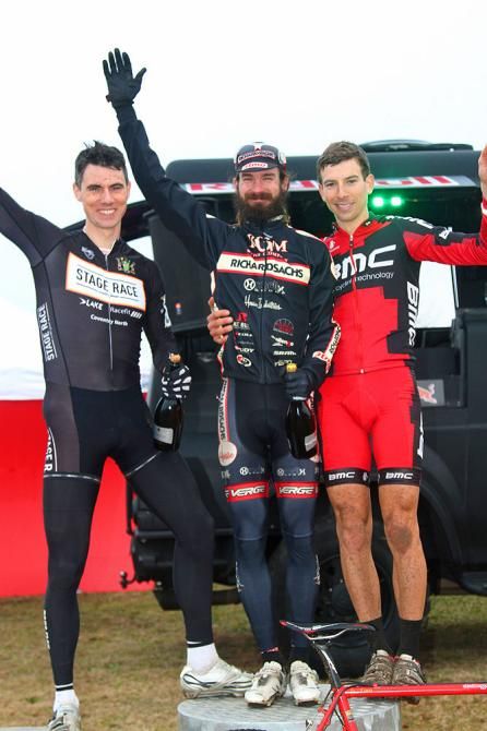 Mike Garrigan (Stage-Race/Blacksmith cycle) takes 2nd place, Dan Timmerman (RGM Watches-Richard Sachs) wins 1st place. Kerry Werner Jr. (USA BMC U23 Development Team) is 3rd.