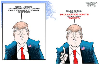 Political cartoon U.S. Trump tweets North Korea