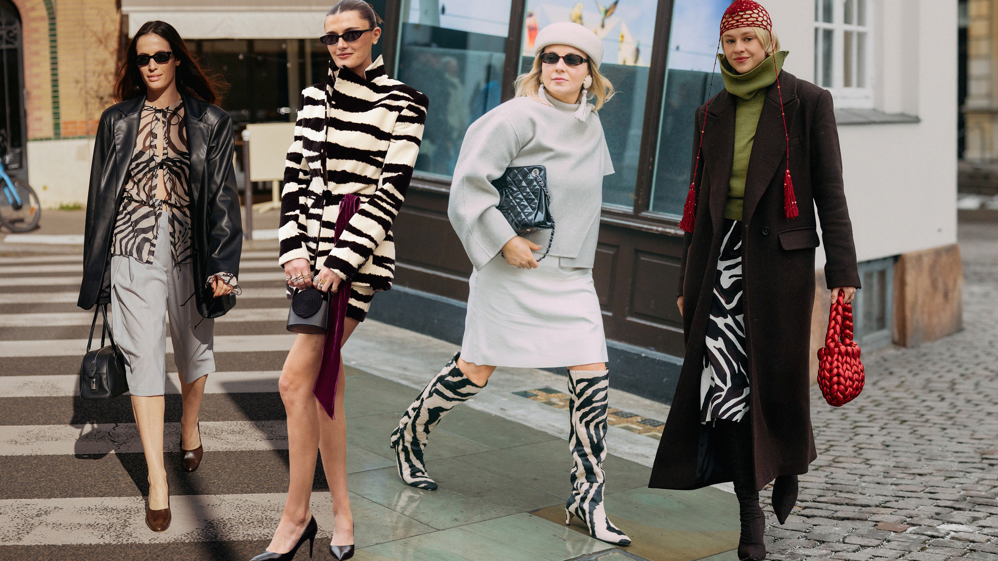 Zebra print trend street style collage