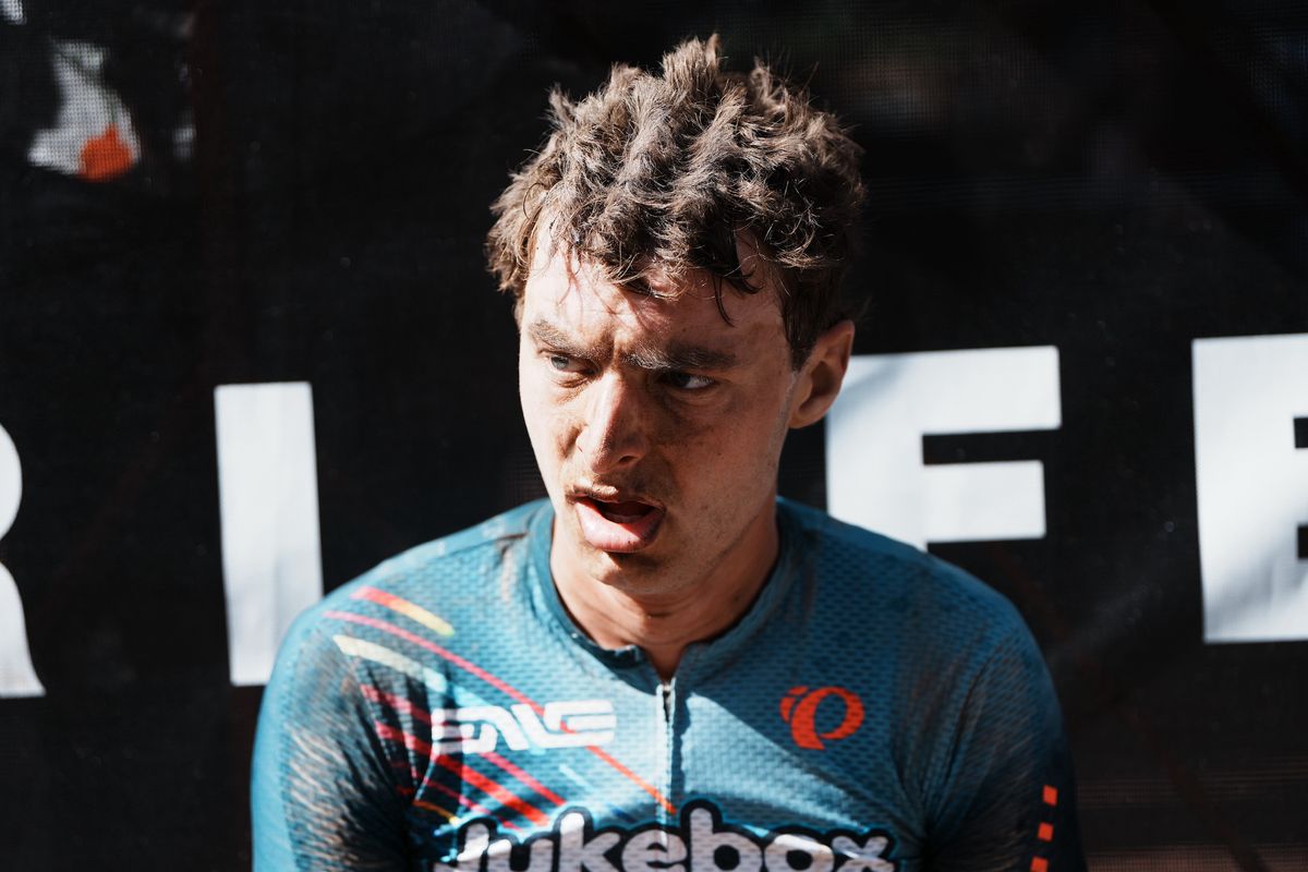 Alexey Vermeulen (Jukebox-Shimano-Q+M) after sprint gave him third place at 2023 Big Sugar Gravel