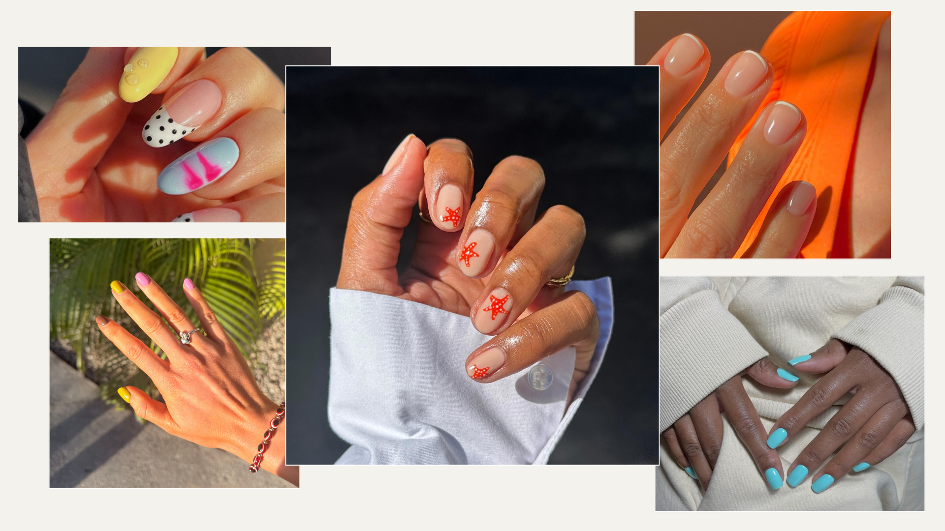 A collage of summer holiday nails