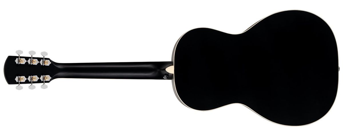 Orangewood Juniper, a parlour-sized acoustic fitted with a rubber bridge and a rail humbucker