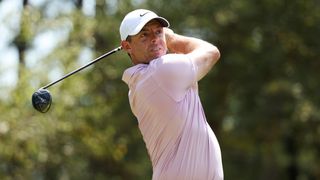 Rory McIlroy takes a tee shot during the Tour Championship