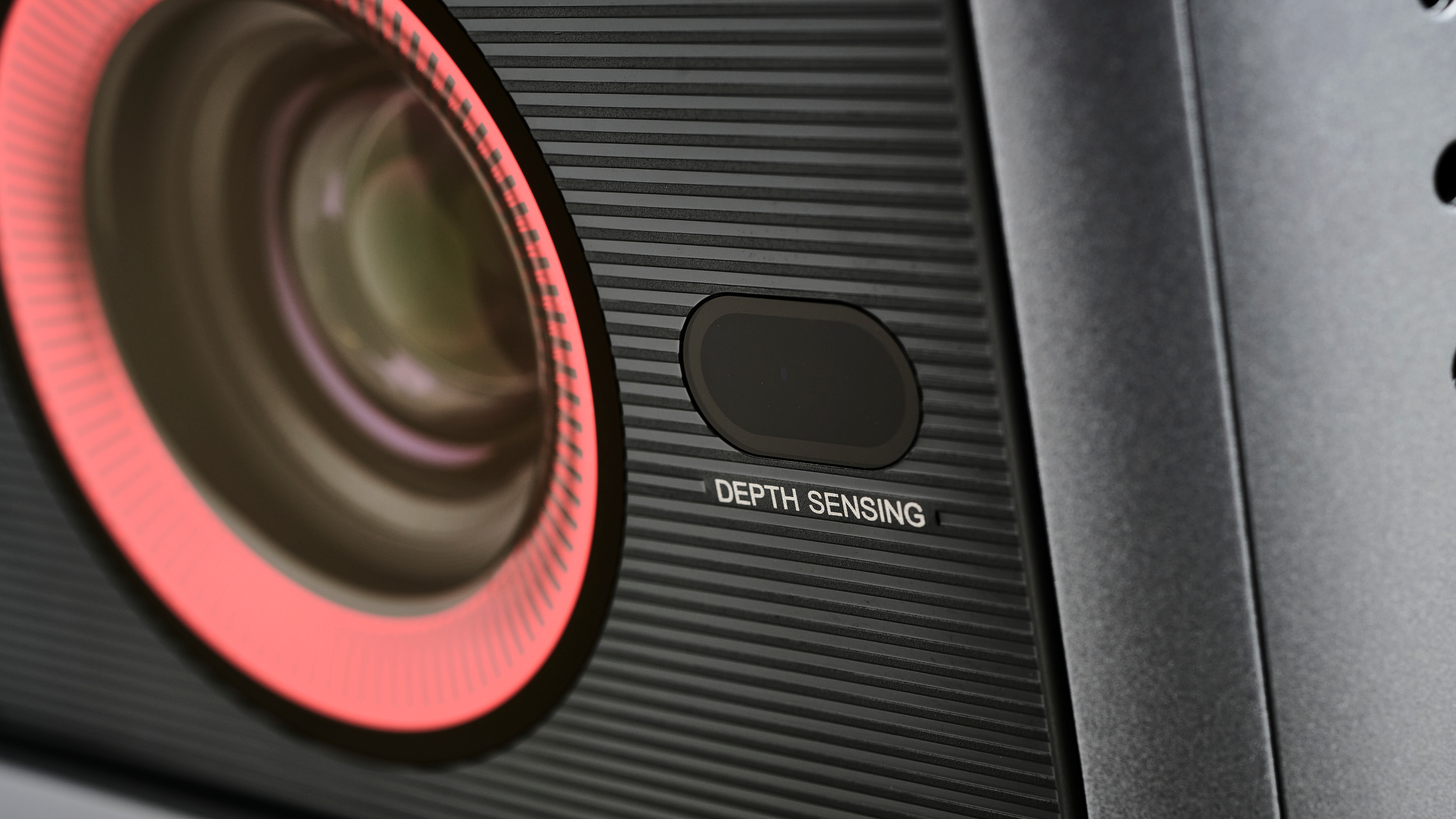 A close-up of the lense and the depth sensor.