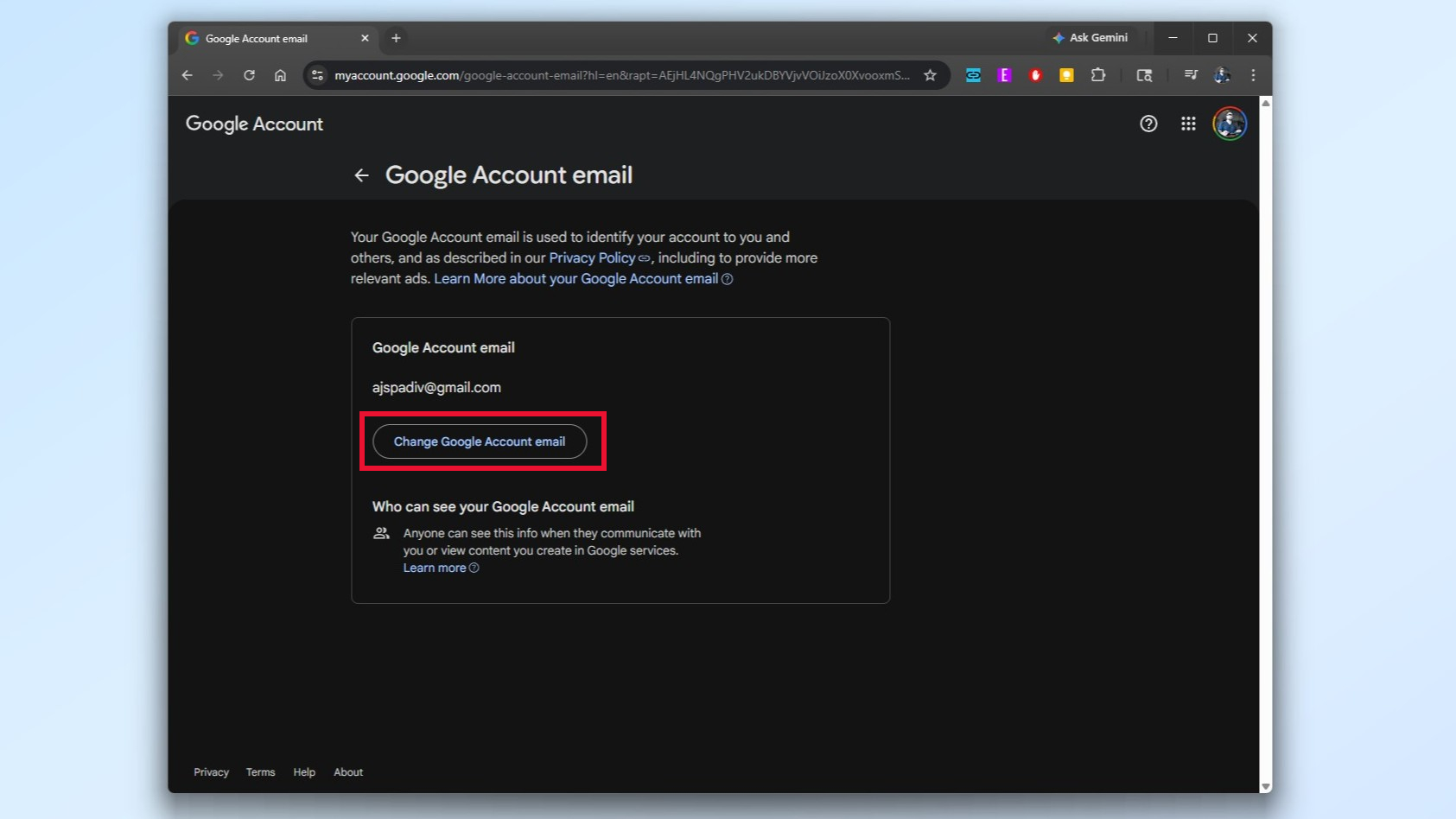 How to change your Gmail Address on desktop