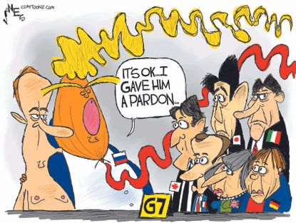 Political cartoon World Trump Putin pardon G7 Russia