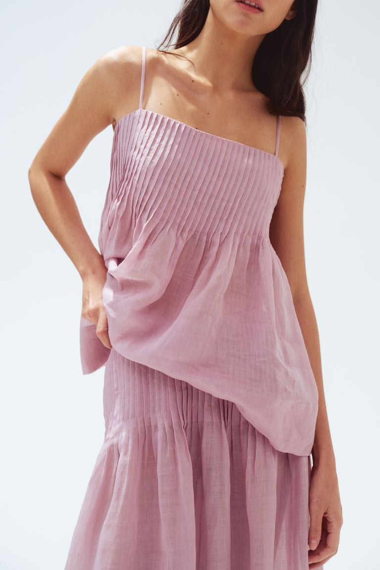 Pintucked Ramie Strappy Top