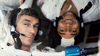 Astronauts Evans and Cernan aboard the Apollo 17 spacecraft