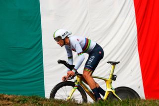 Team Ineos rider Italys Filippo Ganna rides during the fourteenth stage of the Giro dItalia 2020 cycling race a 341kilometer individual time trial between Conegliano and Valdobbiadene on October 17 2020 Photo by Luca BETTINI AFP Photo by LUCA BETTINIAFP via Getty Images