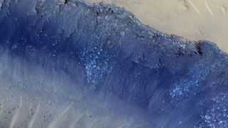 A view from the Mars Reconnaissance Orbiter of a landslide in Cerberus Fossae on Mars.