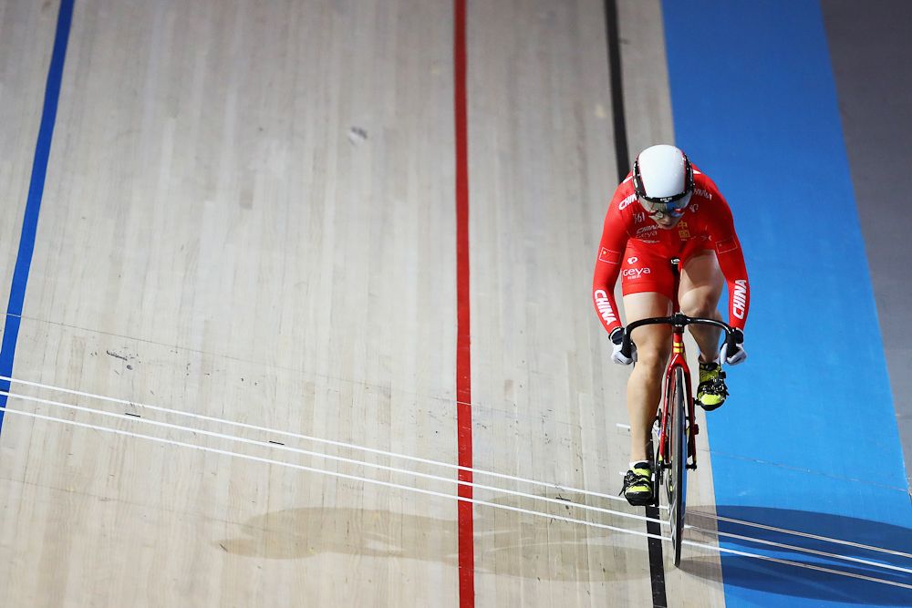 Jun Hun of China competes in the Women's 500m Time Trial Final