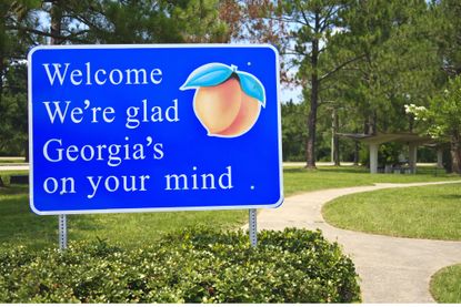 Georgia state welcome sign against greenery