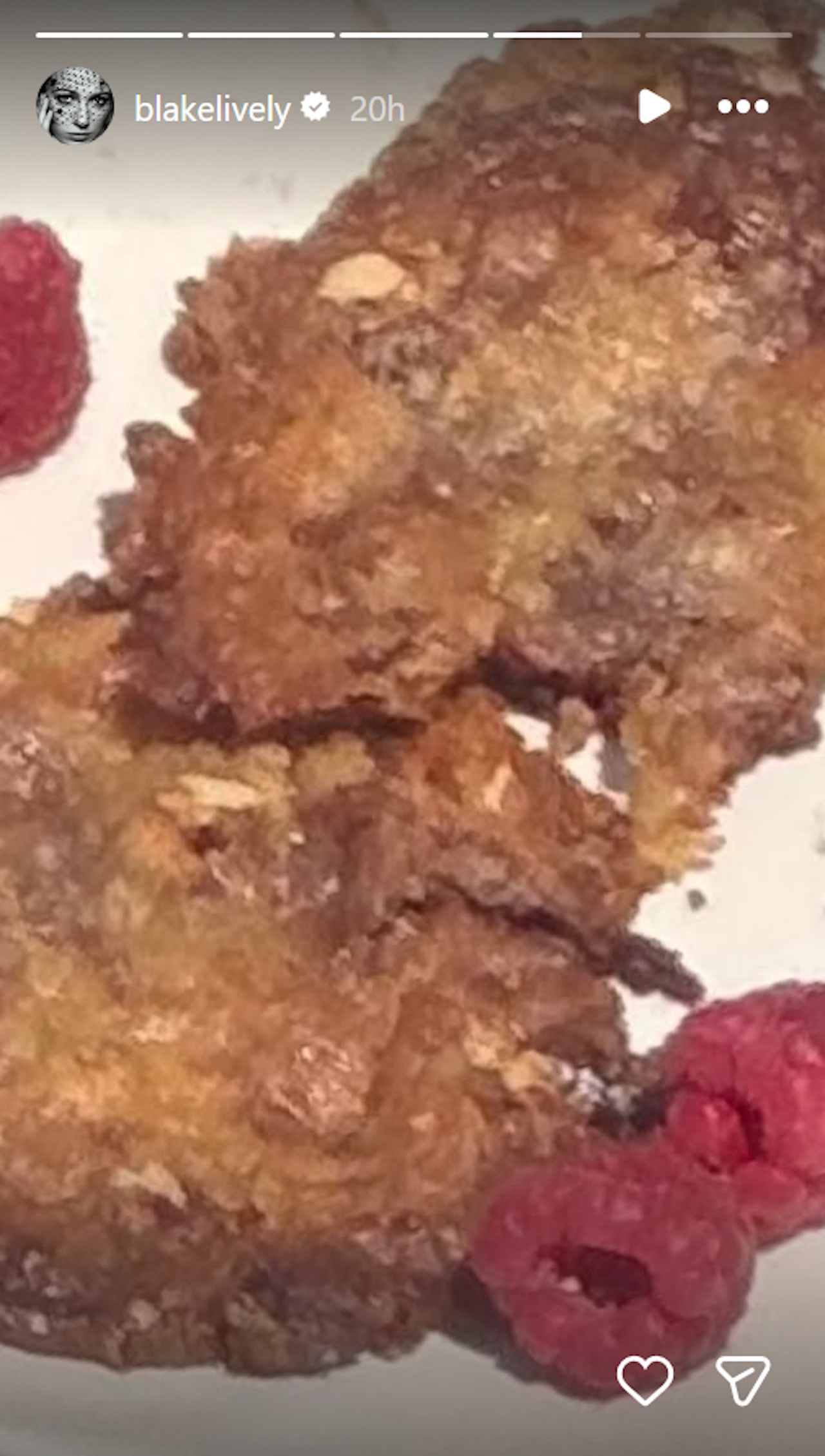 Blake Lively shares images of her and Ryan Reynolds and an unidentified plate of something with raspberries.