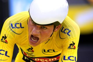 Mathieu van der Poel in the yellow jersey at the 2021 Tour de France