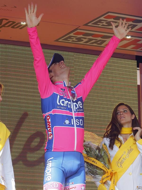 Diego Ulissi (Lampre-ISD) soaks in his time on the Giro d'Italia stage podium