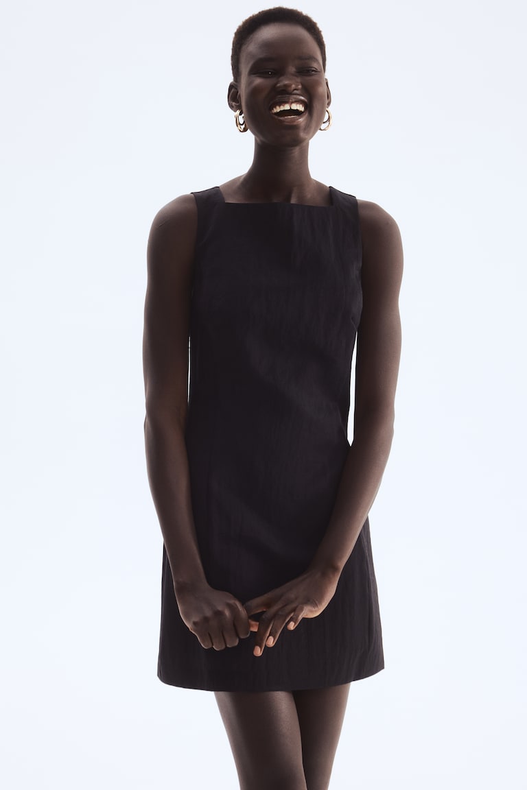 Square-Neck Twill Dress
