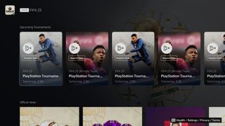 The PS5 UI showcasing the PlayStation Tournament feature for FIFA 23
