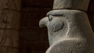 The falcon imagery seen at the falcon shrine at Berenike could signify a number of deities. This falcon sculpture is from Edfu, a city on the Nile south of Luxor.