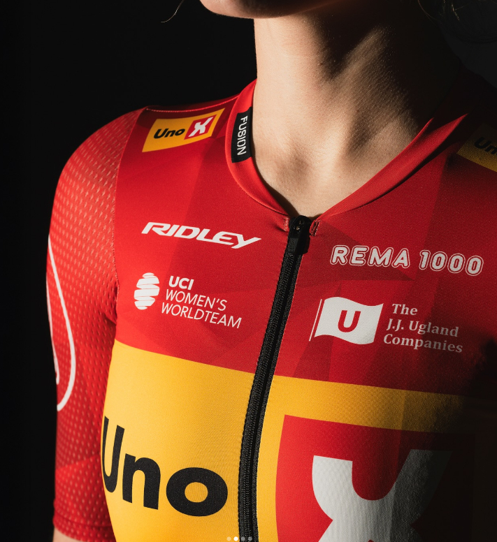 A rider wearing the 2025 Uno X team kit