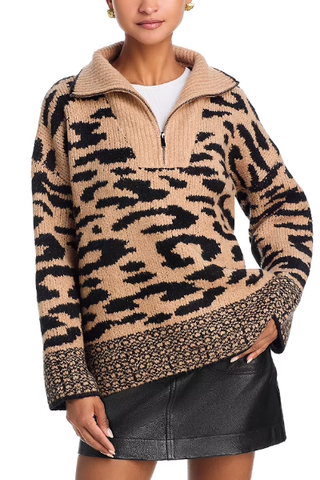 AQUA Half Zip Leopard Sweater