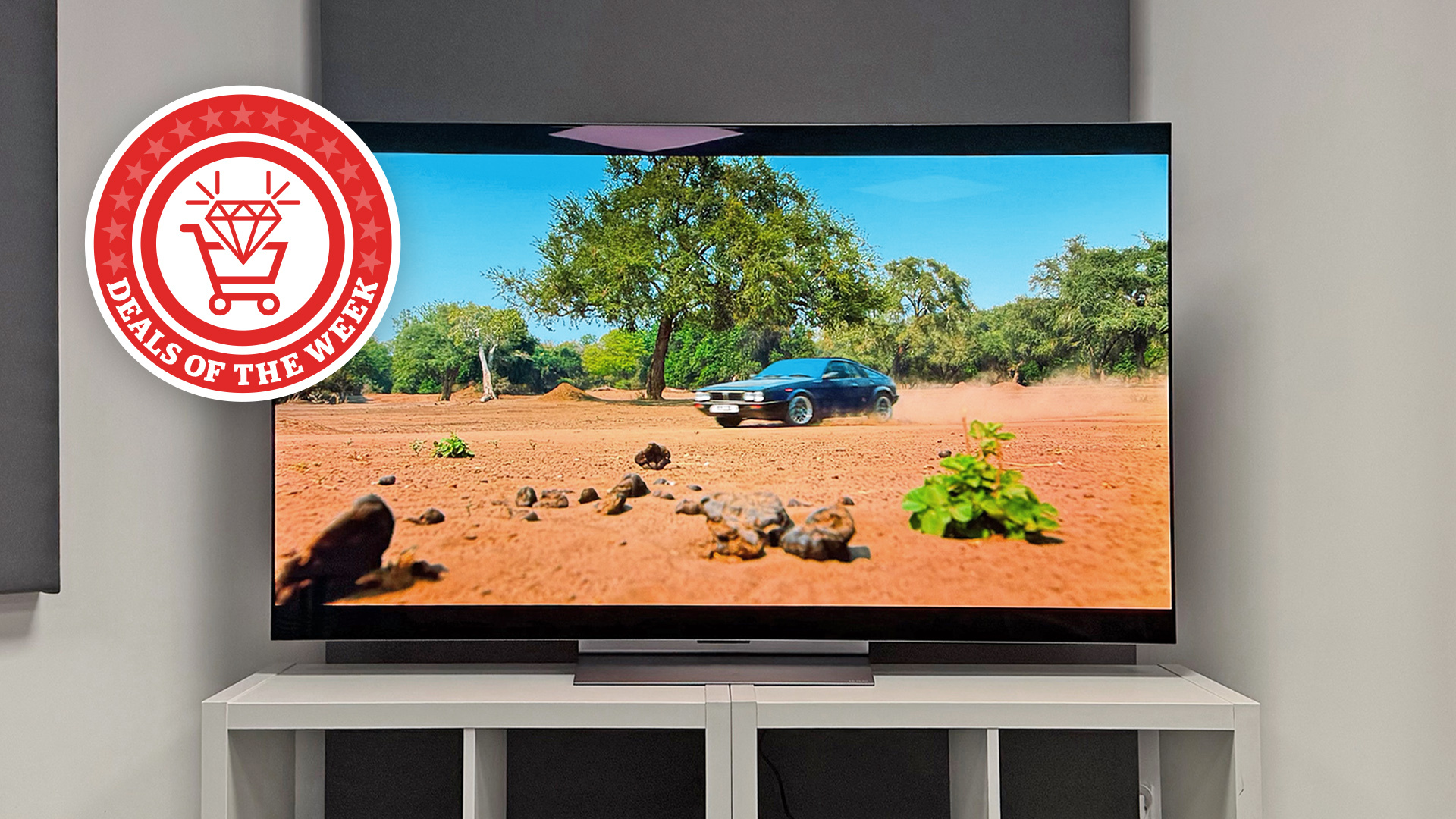 The LG C6 with the deals of the week logo overlaid