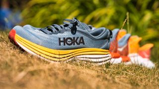 Detail shot of Hoka running shoes