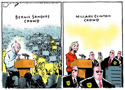 Political cartoon U.S. Sanders Clinton 2016