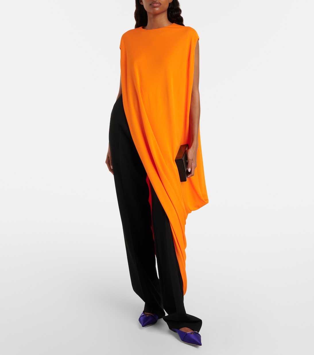 Asymmetric Draped Cr&ecirc;pe Jersey Top in Orange - Tom Ford
