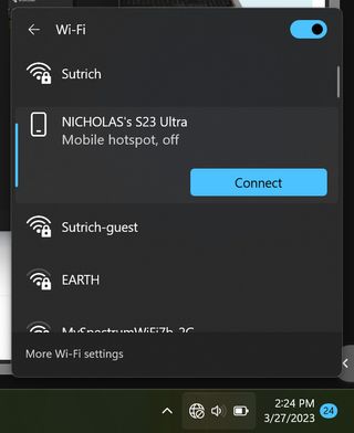 Setting up instant hotspot in the Link to Windows app
