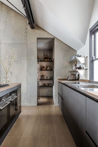 A hidden pantry within a contemporary kitchen