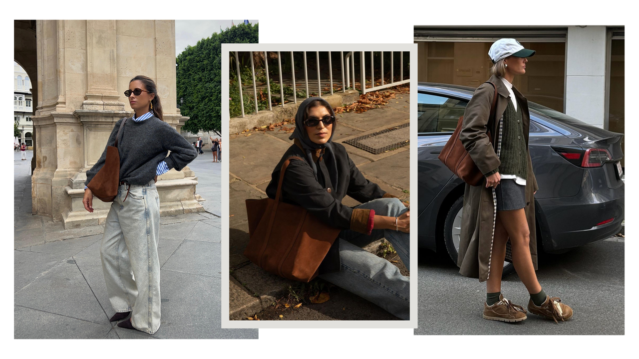 Inlfuencers wearing the Sezane suede handbag