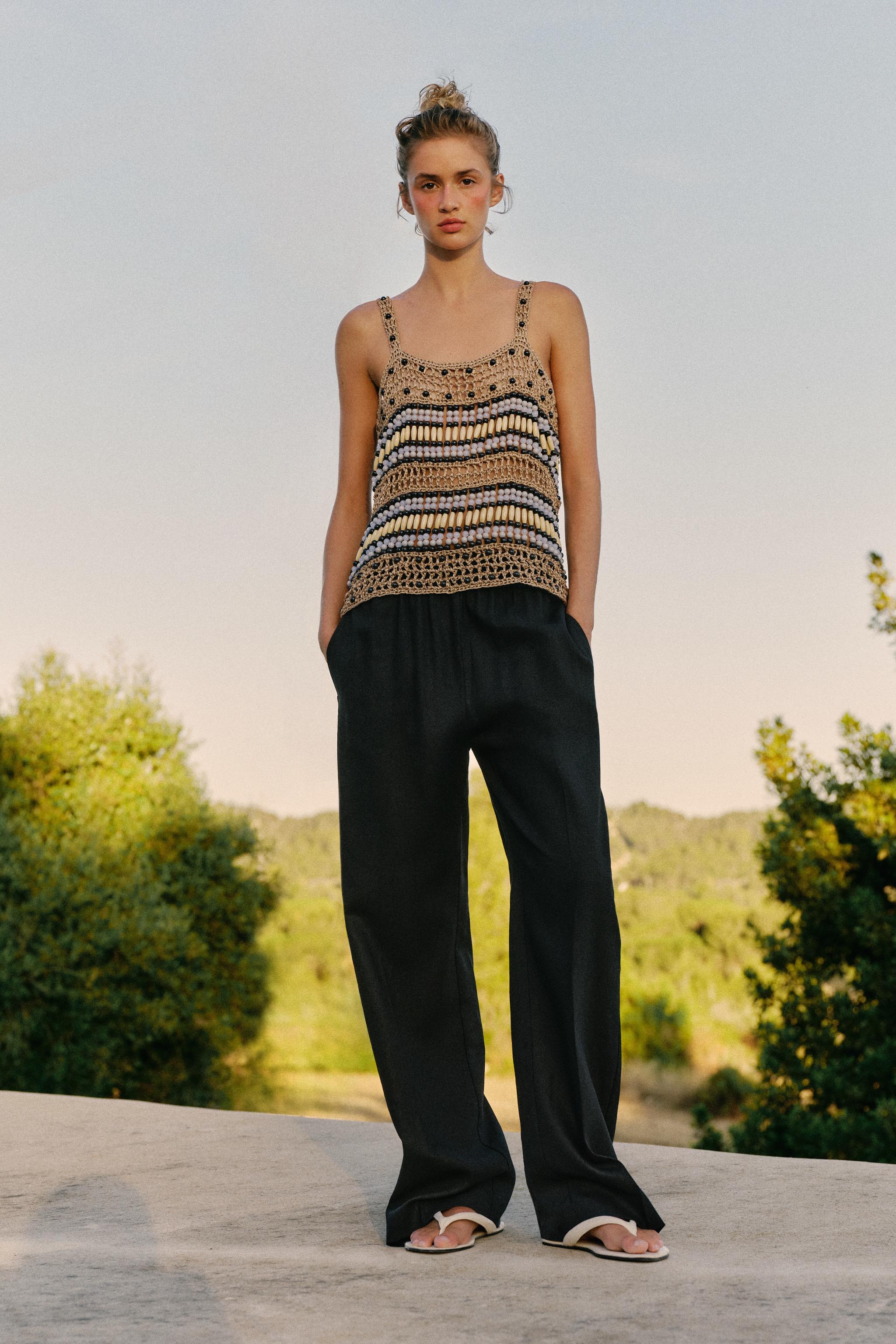 linen blend straight trousers