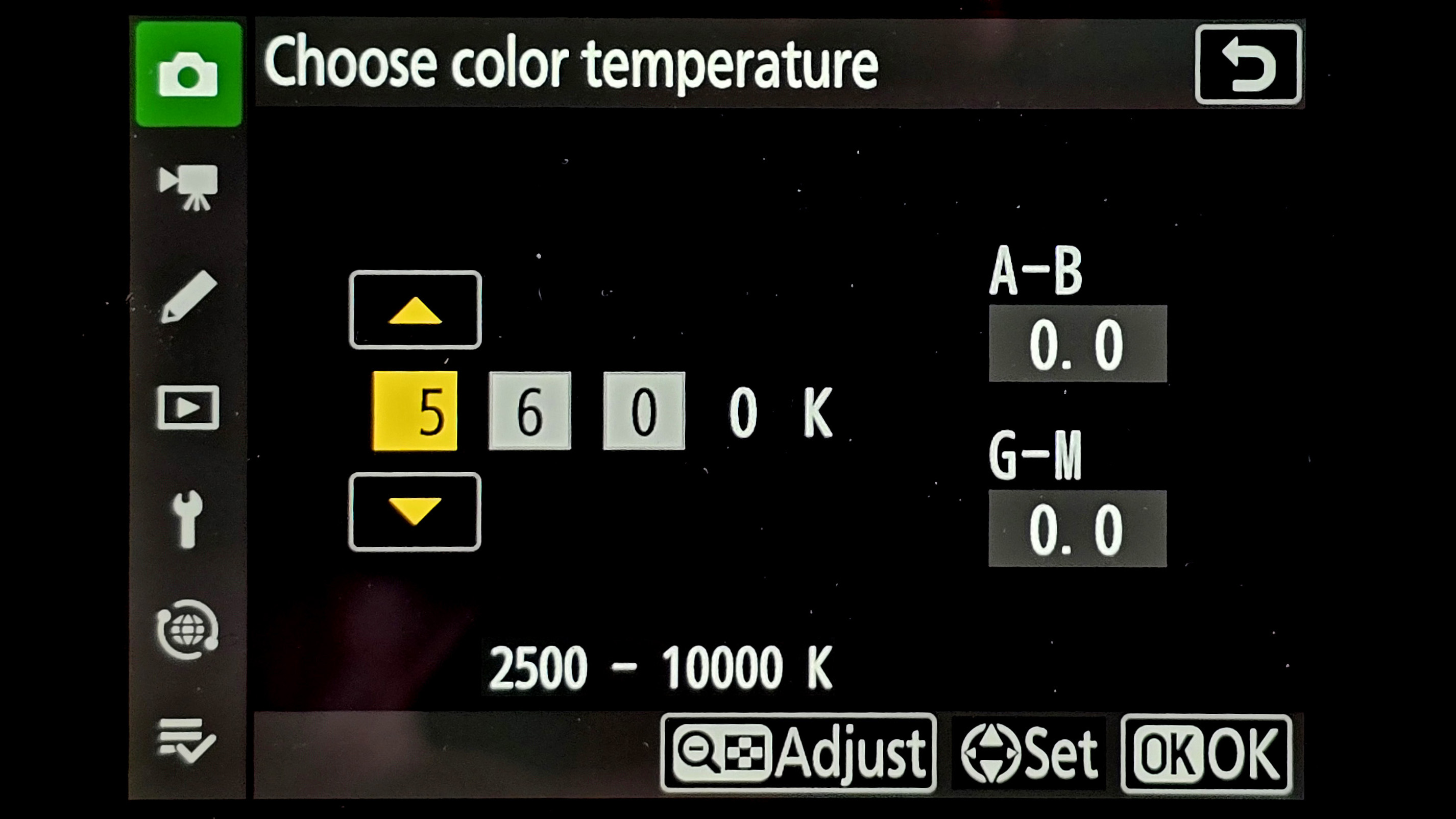 Setting the colour temperature