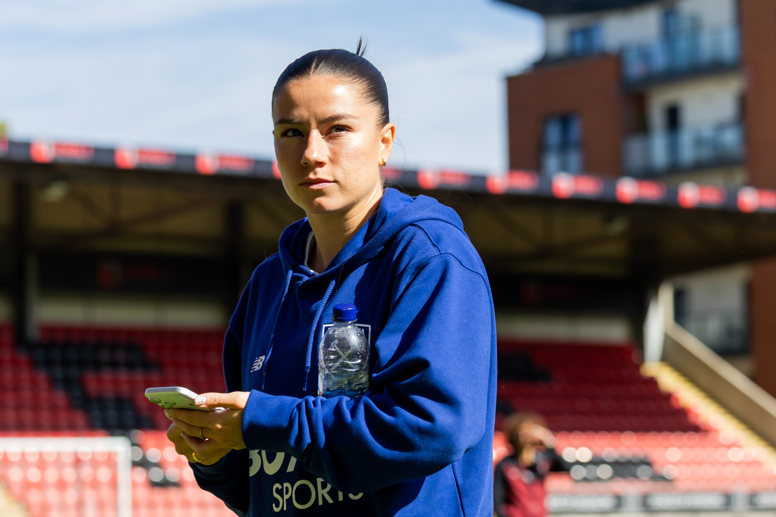 Ffion Morgan of West Ham United Women during the Barclays WSL 2026/27 match between Tottenham Hotspur and West Ham United at BetWright Stadium on September 6, 2026 in London, England. 