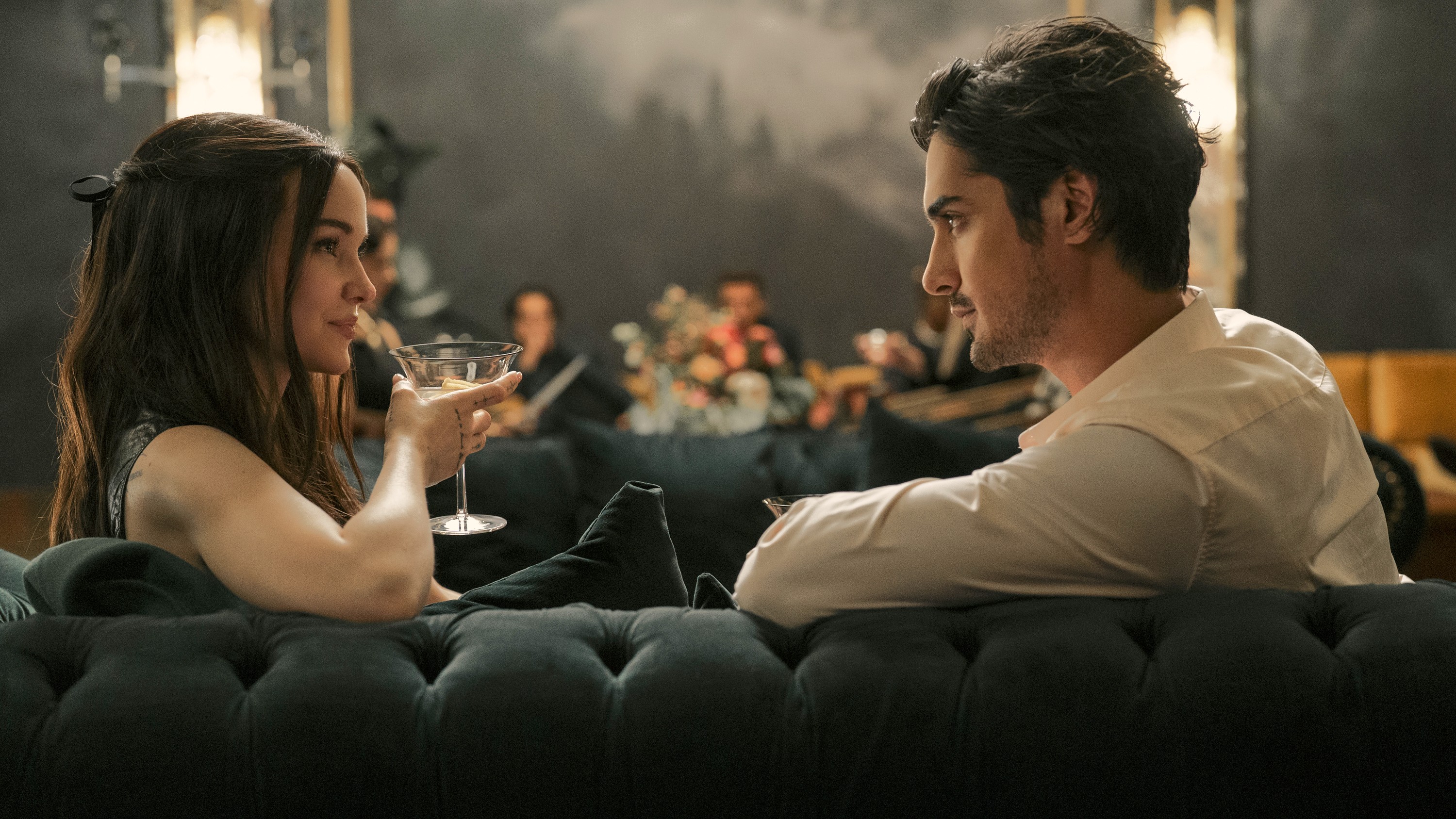 (L-R) Dove Cameron and Avan Jogia in "56 Days" on Prime Video.