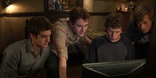 Andrew Garfield, Joseph Mazzello, Jesse Eisenberg, and Patrick Mapel in The Social Network