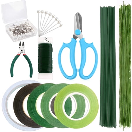 Floral Arrangement Kit With Green Tape and Wire, Flower Tools Include Floral Wire Cutter and Scissor, Pearl Corsage Pin Bouquet Wrap Florist, Flower Project