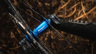 Hope Technology Pro 5 hub fitted on a mountain bike in blue