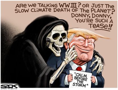 Political cartoon U.S. Trump Clean Power Plan climate change North Korea threats