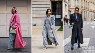 A composite of street style influencers showing different types of coats - wool coats
