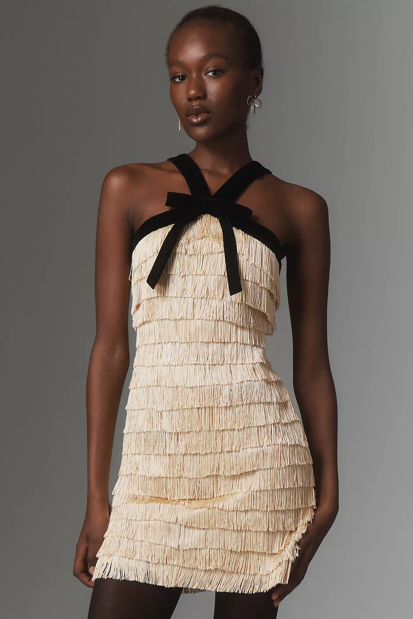 Maude Autumn Fringe Bow Mini Dress