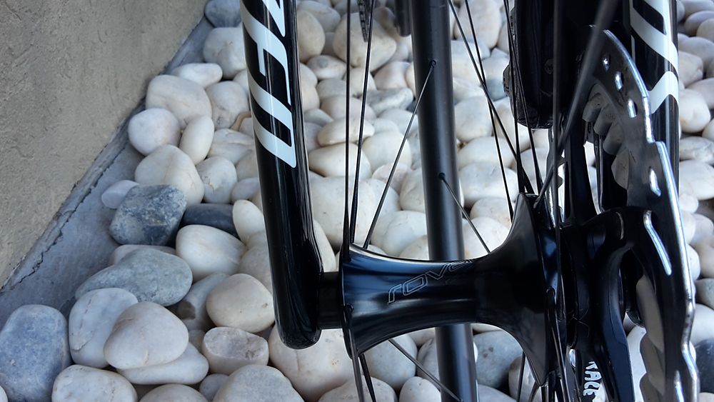 Roval wheels with thru-axles create clean lines in the fork