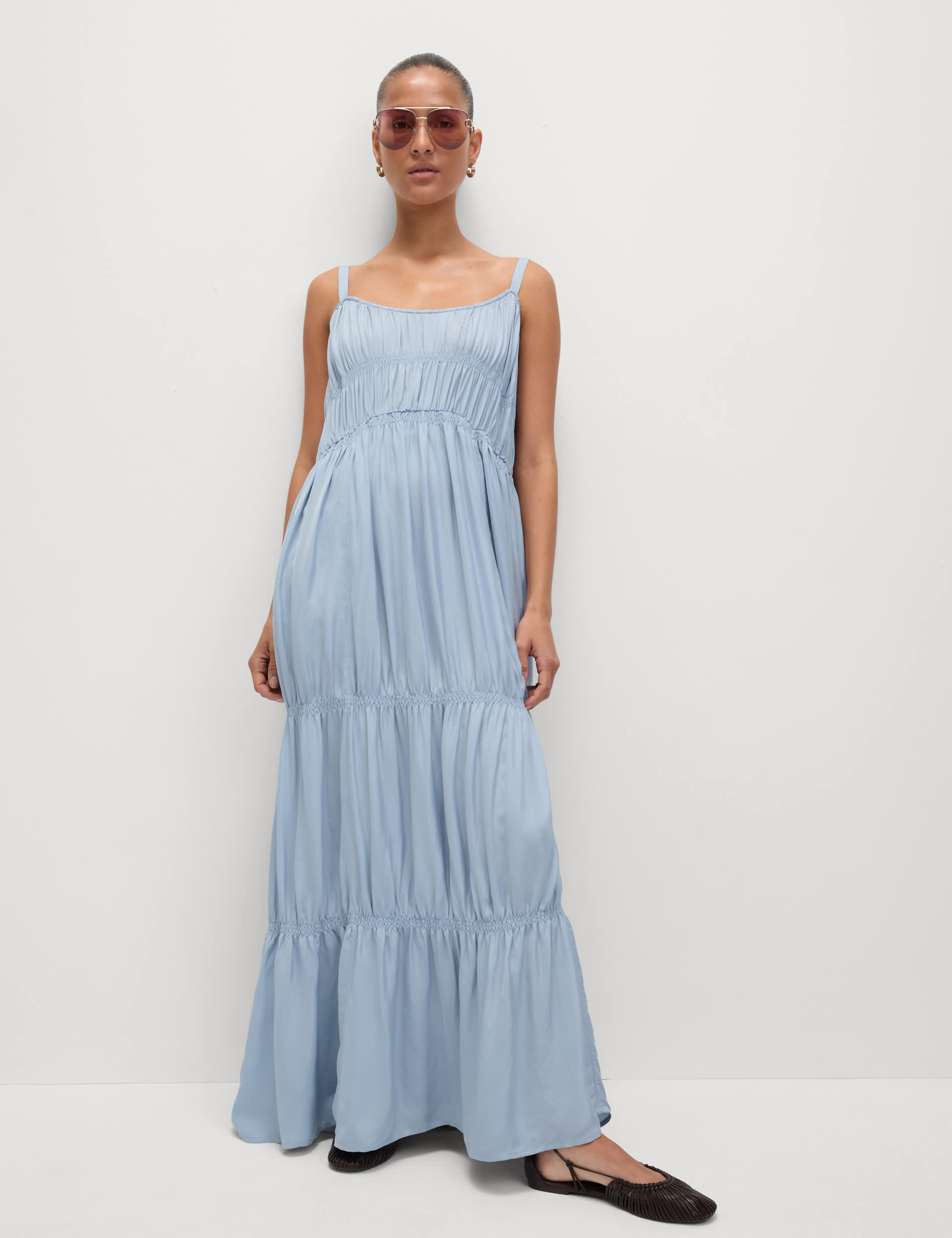 Pintuck Maxi Relaxed Tiered Cami Dress
