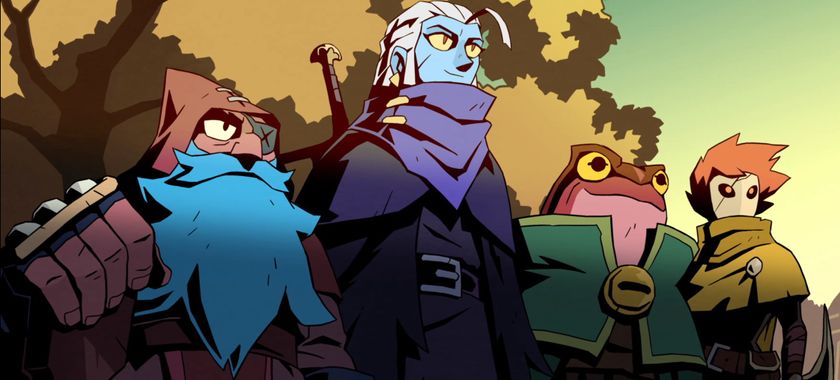 4 absolum characters standing in a line heroically